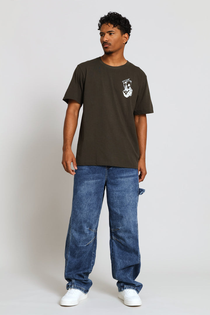 Chest Print Basic Tee - Fatigue