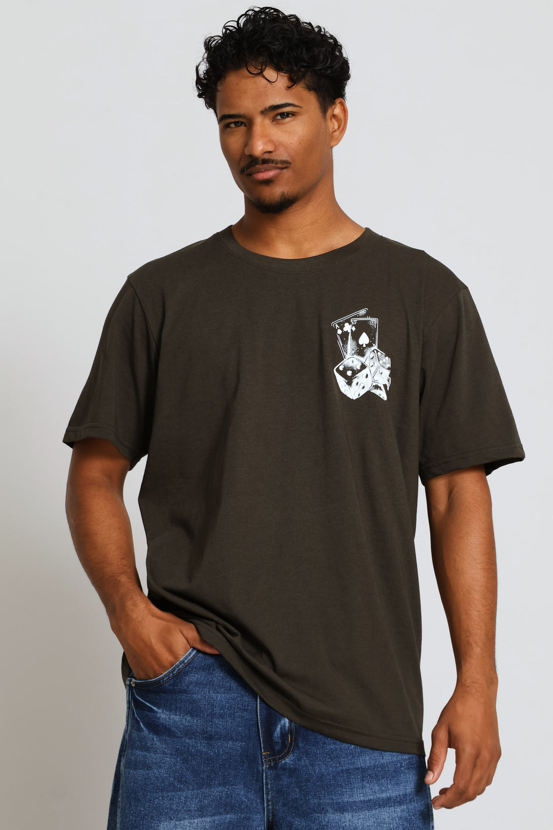 Chest Print Basic Tee - Fatigue