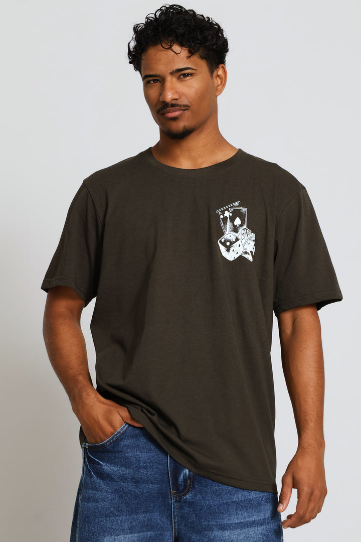 Chest Print Basic Tee - Fatigue