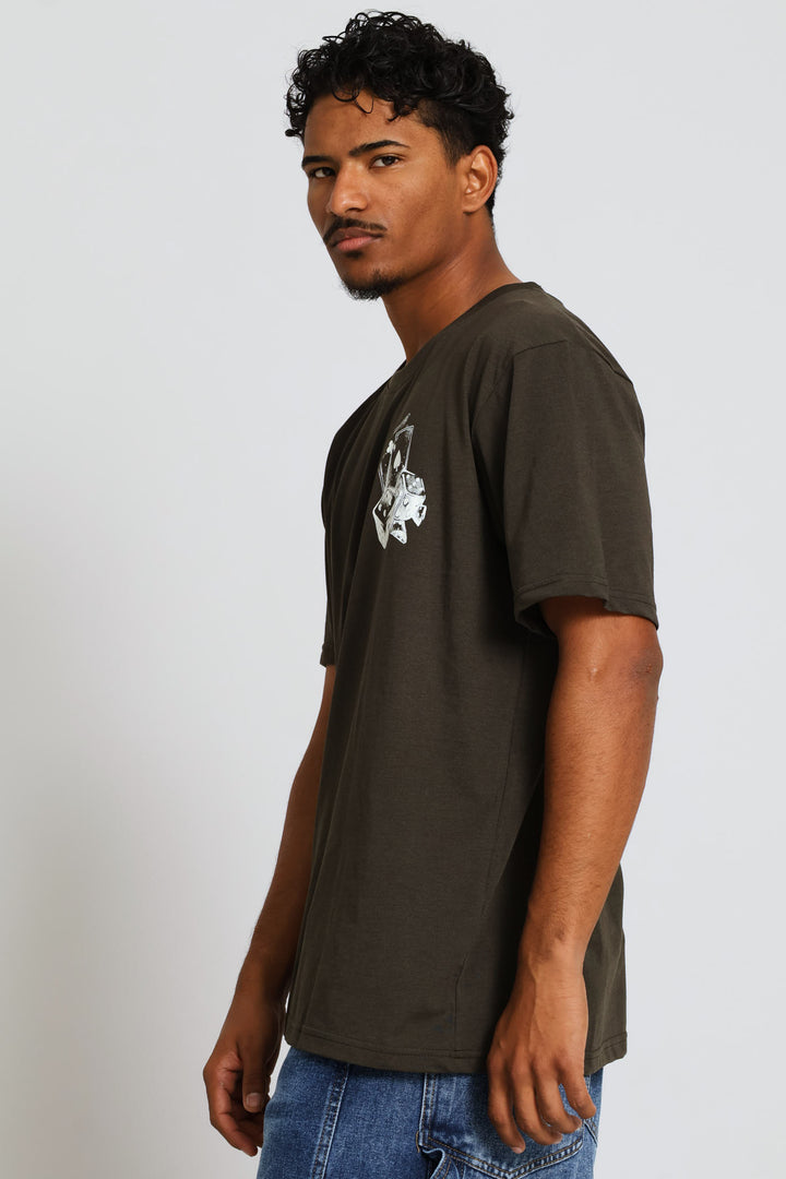 Chest Print Basic Tee - Fatigue