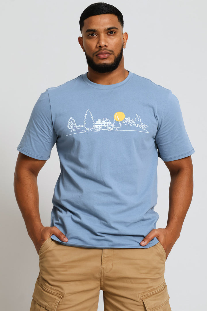 Camper Van Woods Tee - Dusty Blue