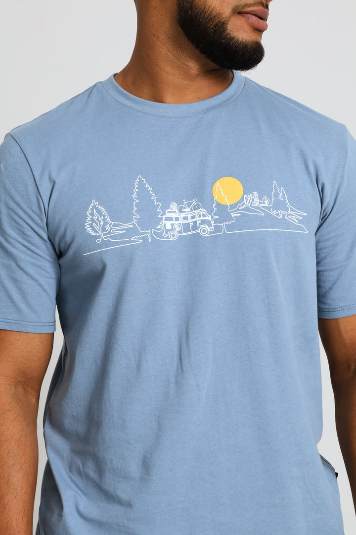 Camper Van Woods Tee - Dusty Blue