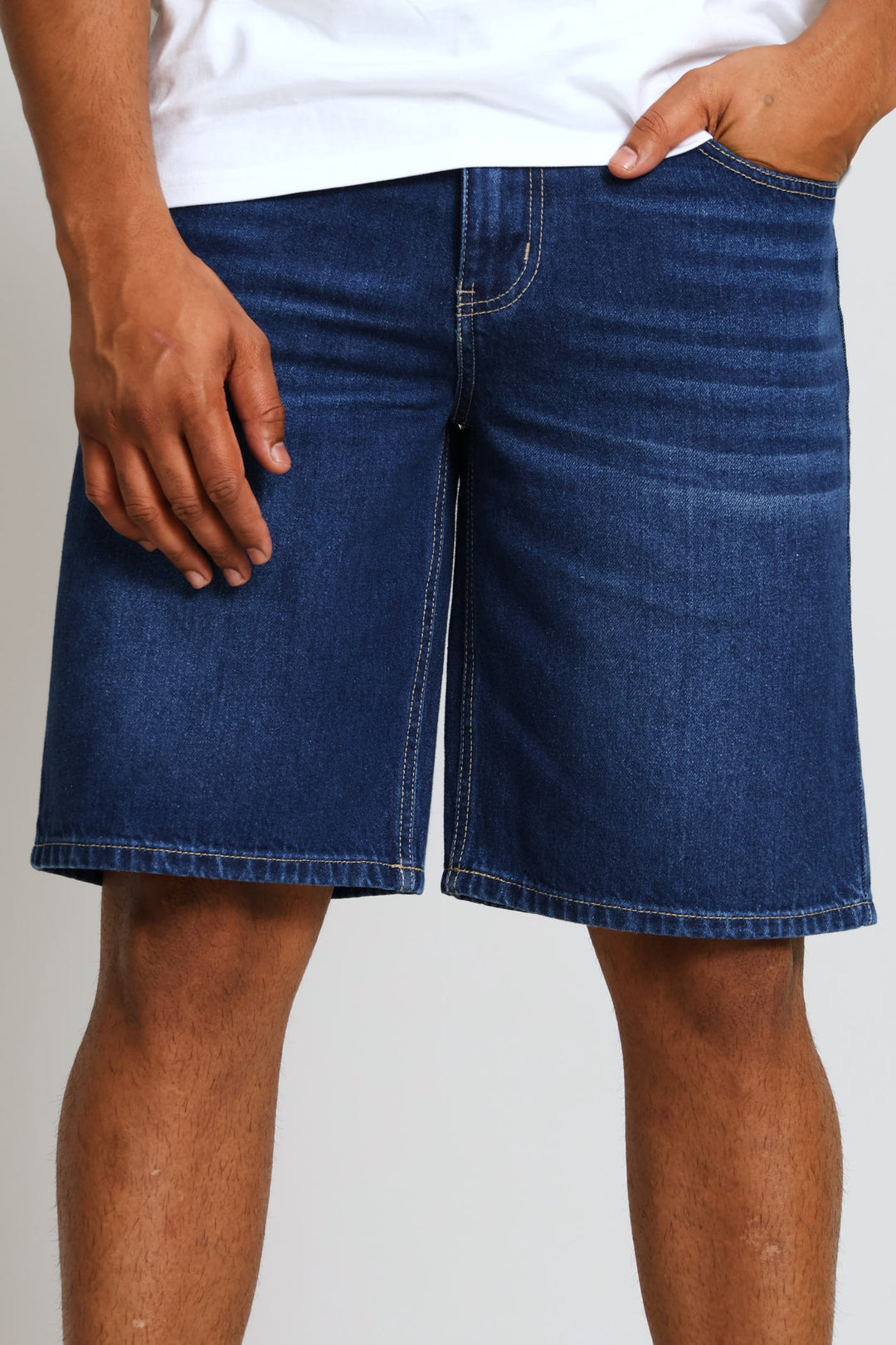 Cross Hatch Rigid Denim Shorts - Dark Wash