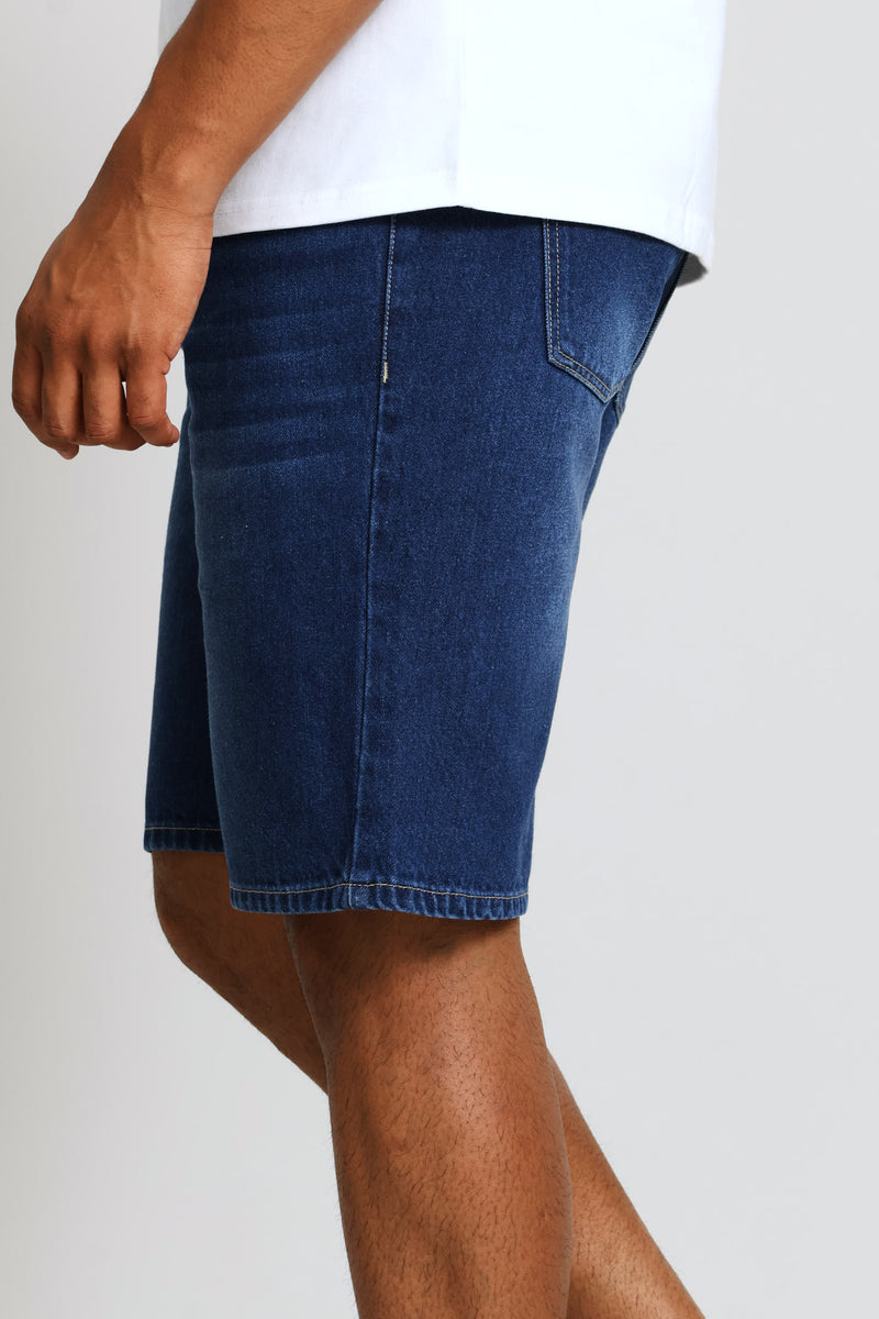 Cross Hatch Rigid Denim Shorts - Dark Wash