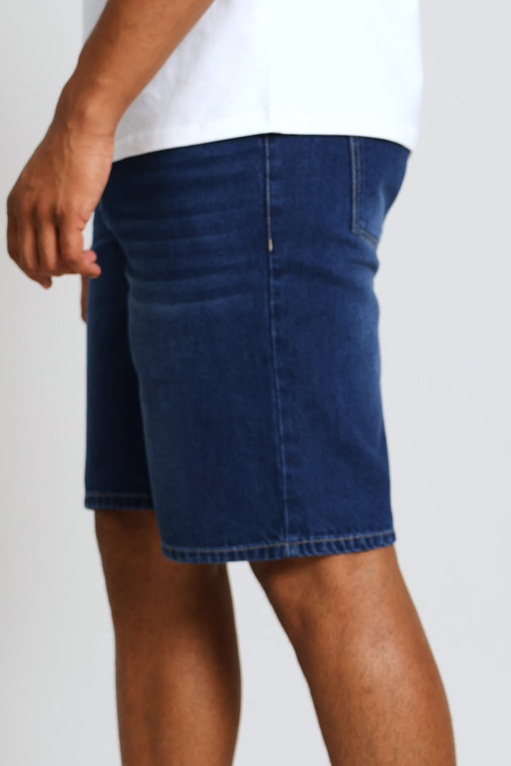 Cross Hatch Rigid Denim Shorts - Dark Wash