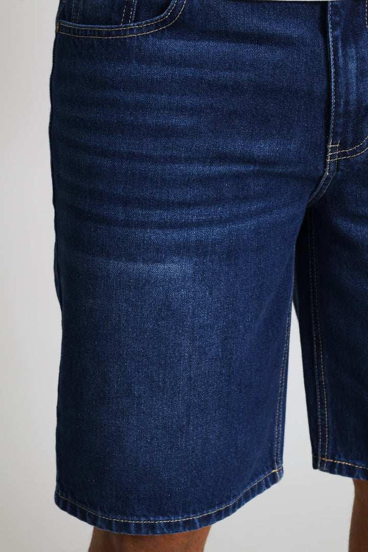Cross Hatch Rigid Denim Shorts - Dark Wash