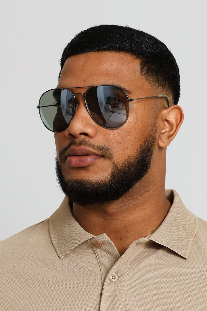 Oversize Gunmetal Aviator Sunglasses - Dark Grey