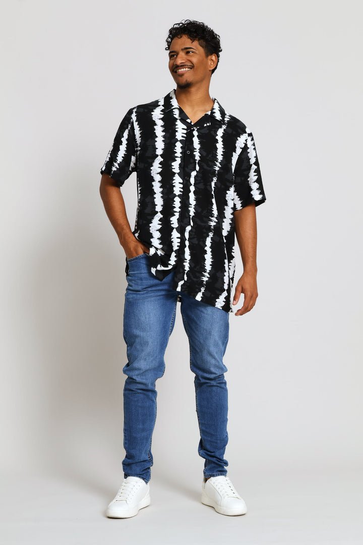 Wavy Stretch Viscose Shirt - Black