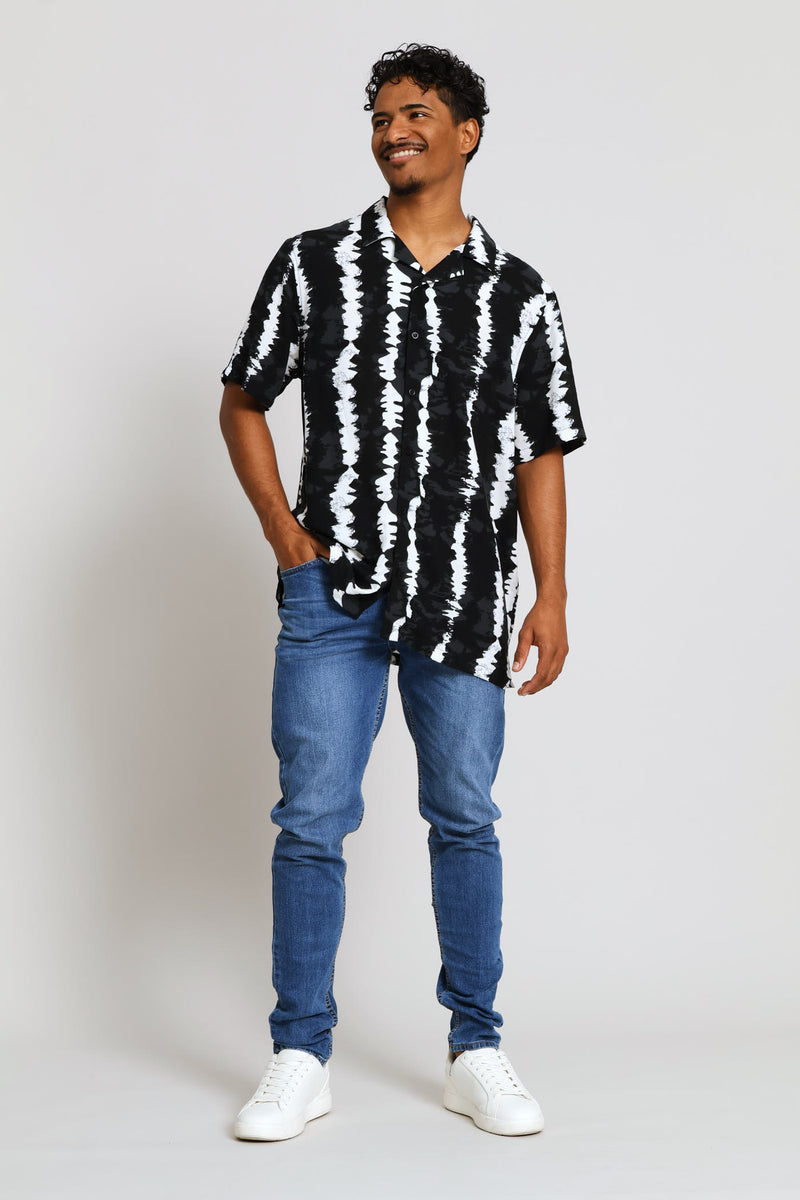 Wavy Stretch Viscose Shirt - Black