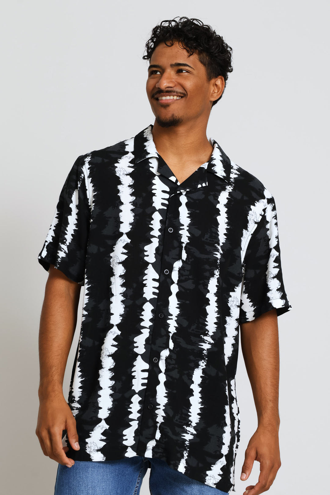 Wavy Stretch Viscose Shirt - Black