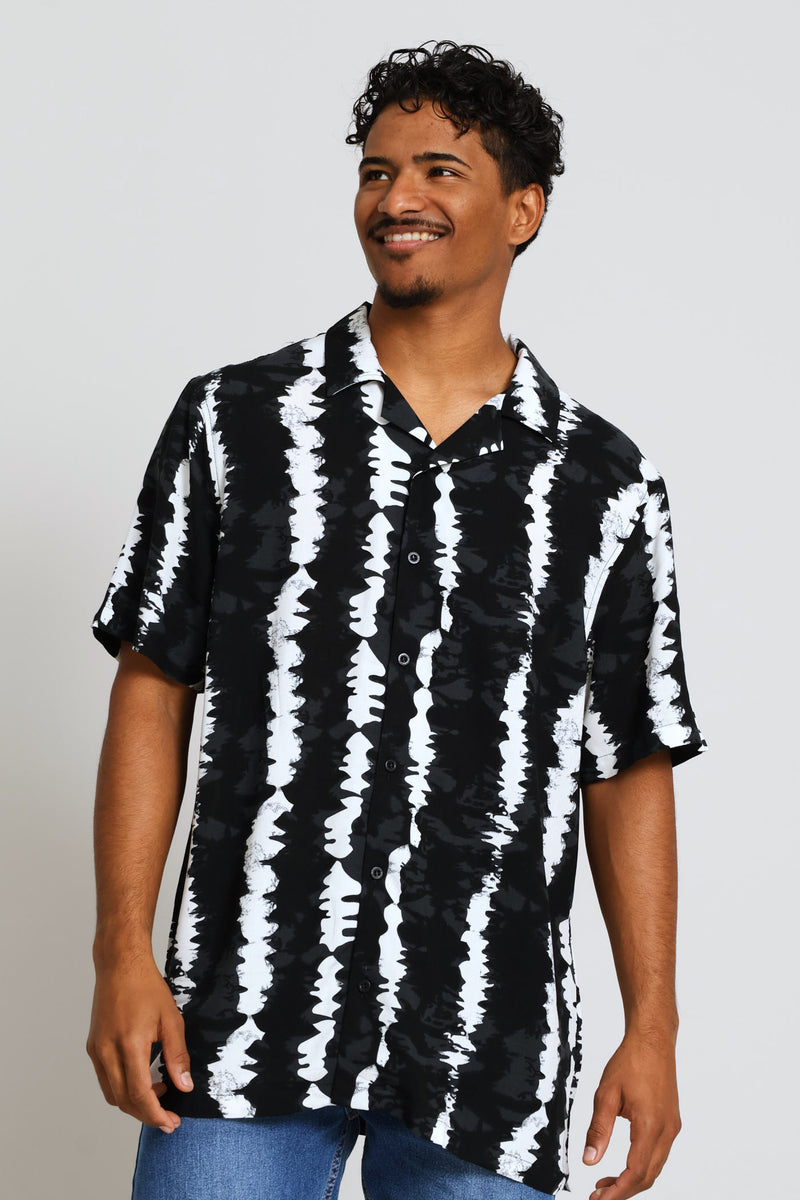 Wavy Stretch Viscose Shirt - Black