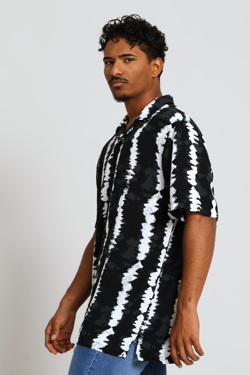 Wavy Stretch Viscose Shirt - Black
