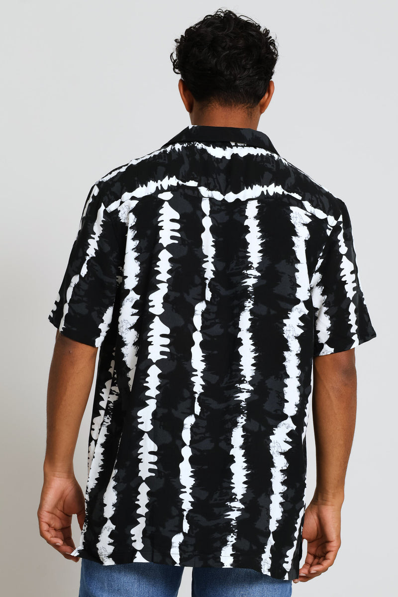 Wavy Stretch Viscose Shirt - Black