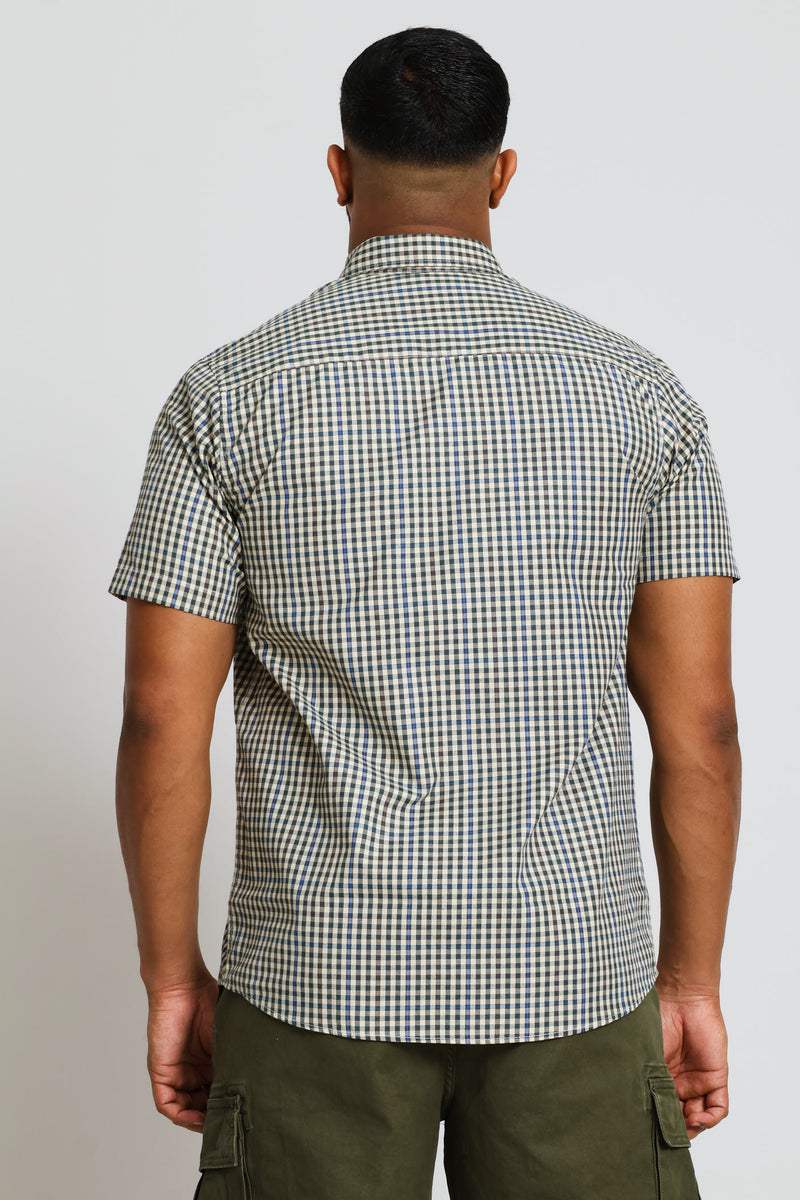 Fine Check Shirt - Stone/Green/Blue