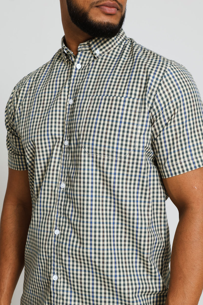 Fine Check Shirt - Stone/Green/Blue