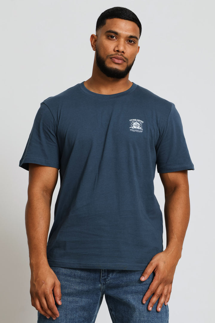 Compass Chest Print Tee - Petrol