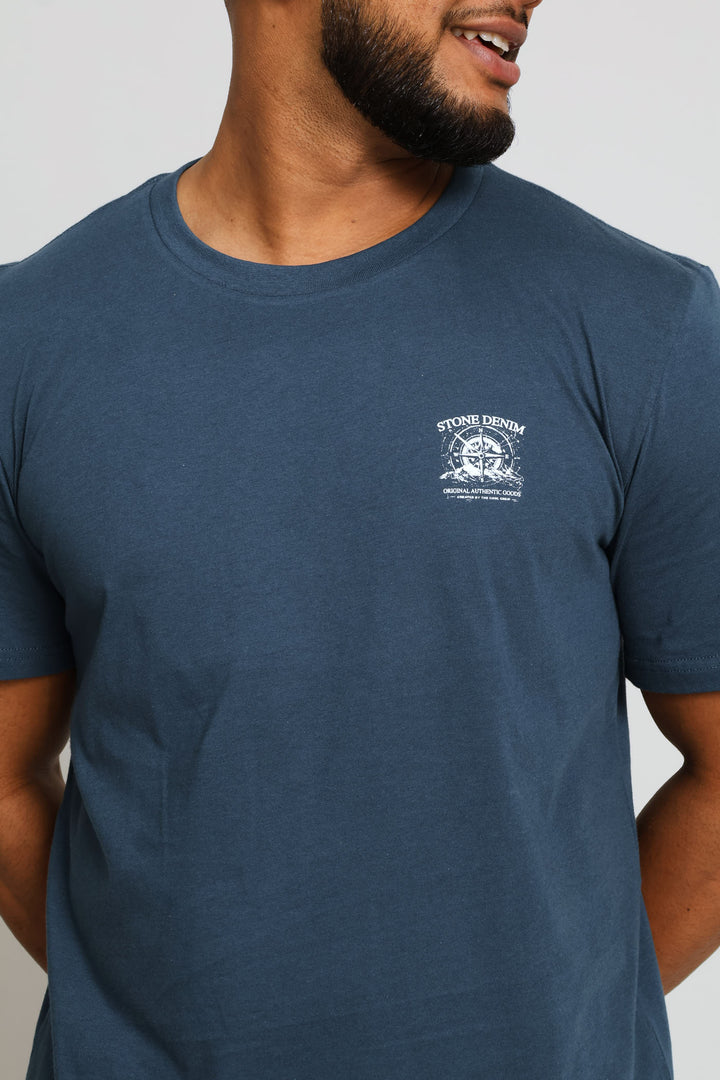 Compass Chest Print Tee - Petrol