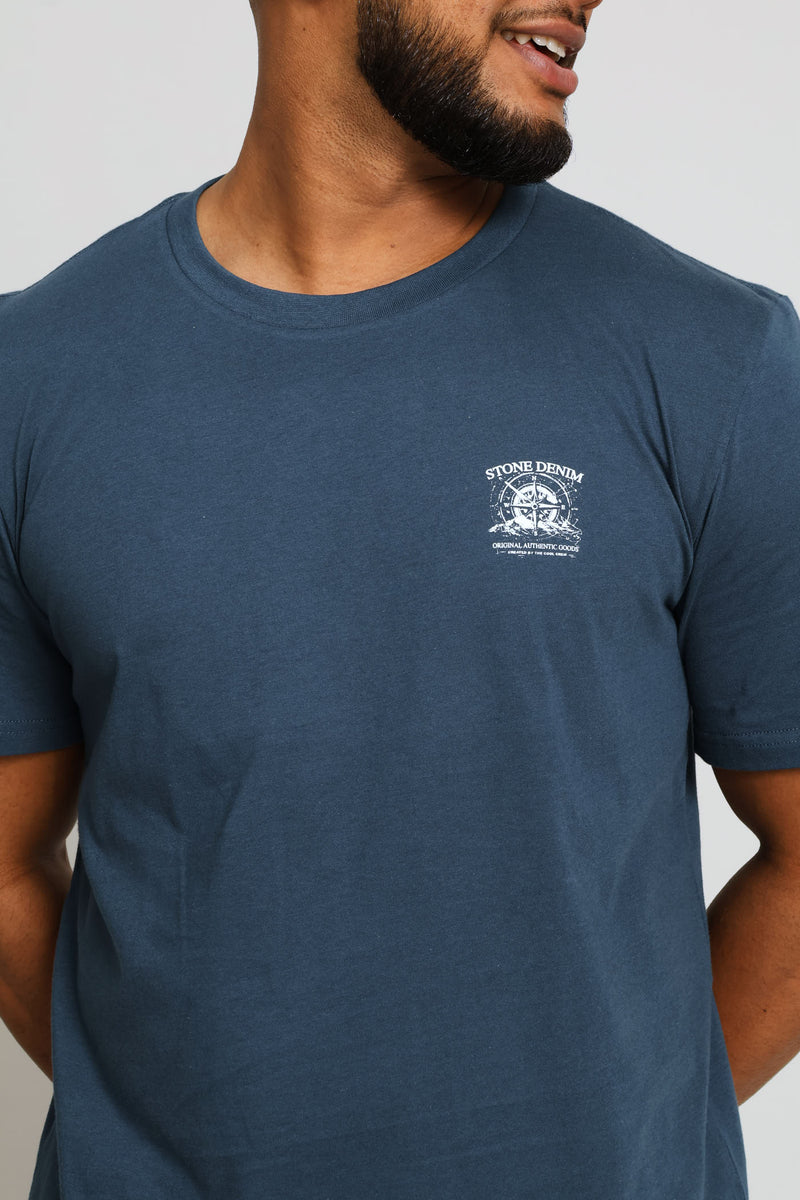 Compass Chest Print Tee - Petrol