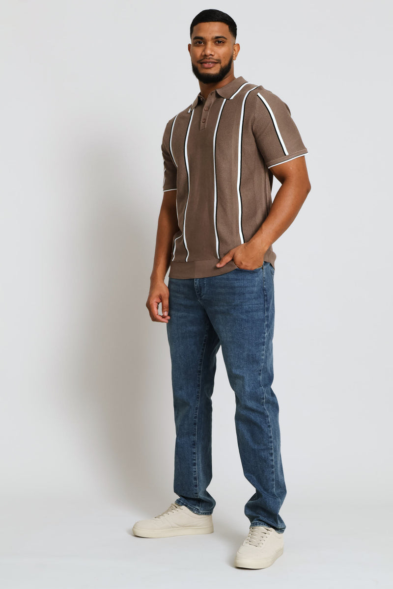 Fine Stripe Fine Guage Golfer - Mocha