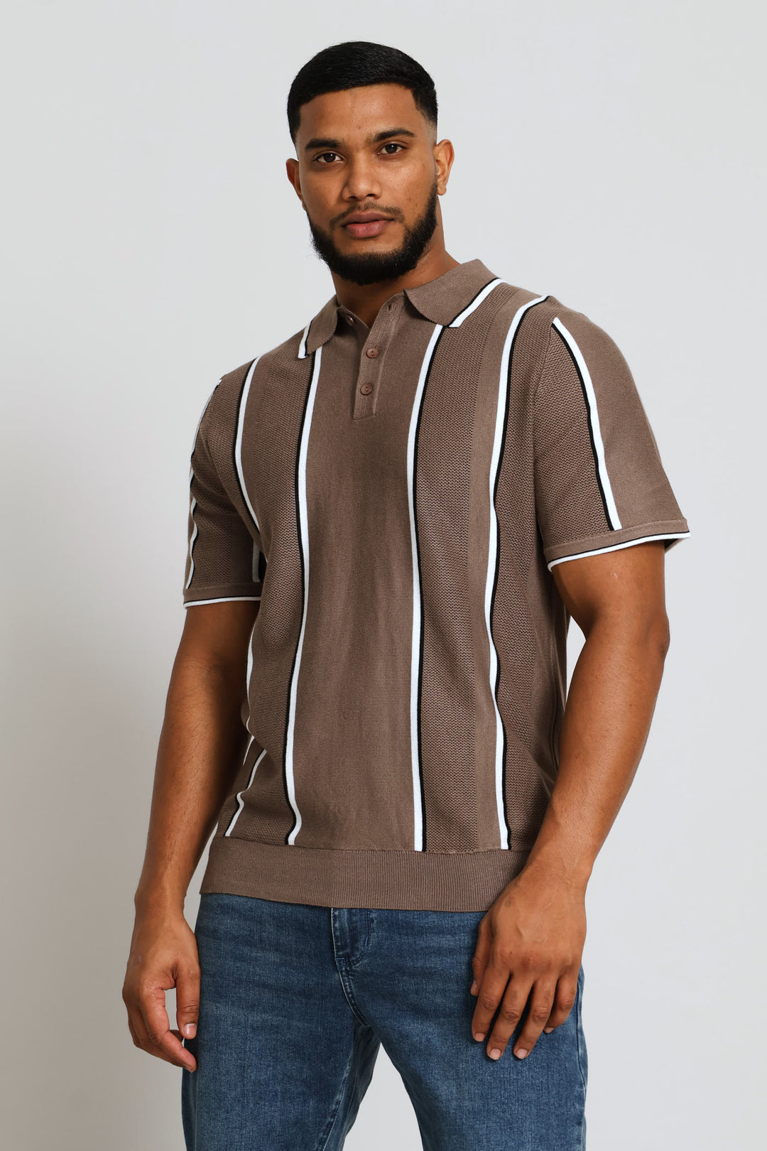 Fine Stripe Fine Guage Golfer - Mocha