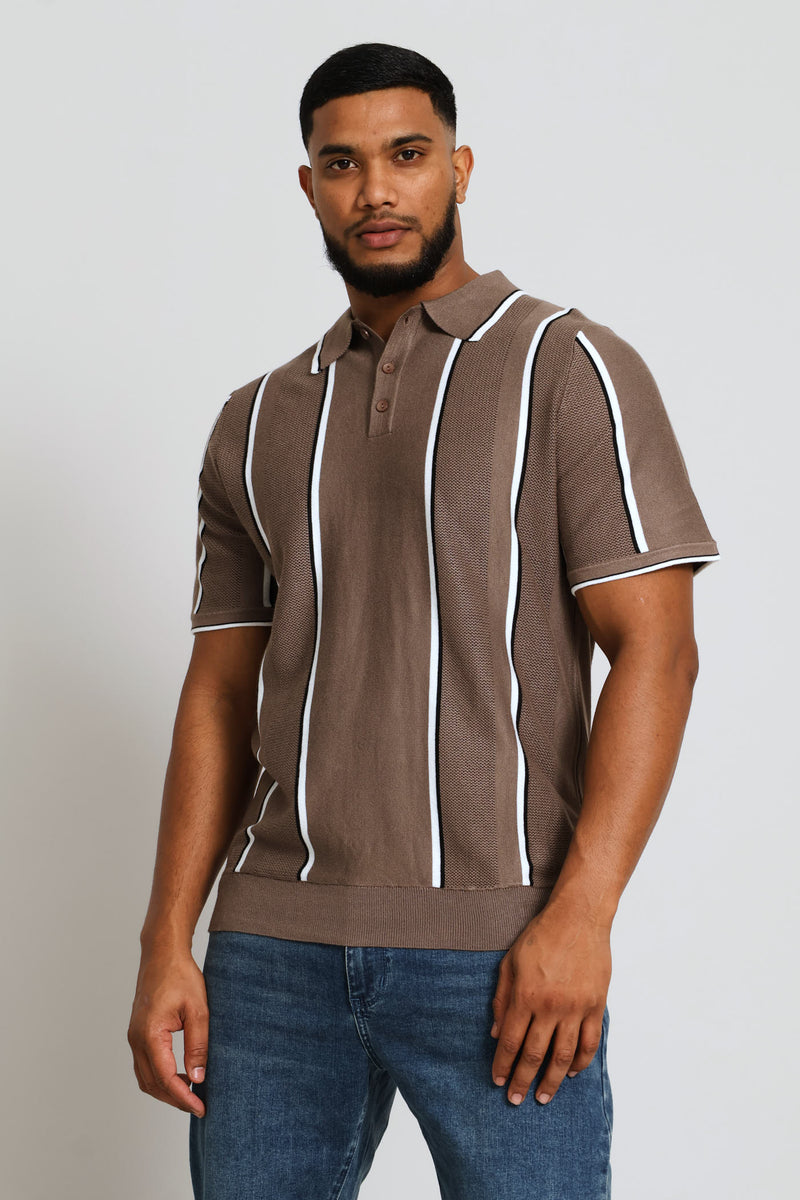 Fine Stripe Fine Guage Golfer - Mocha