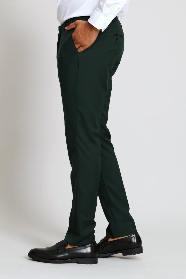 Slim Fit Viscose Blend Suit Trouser - Olive