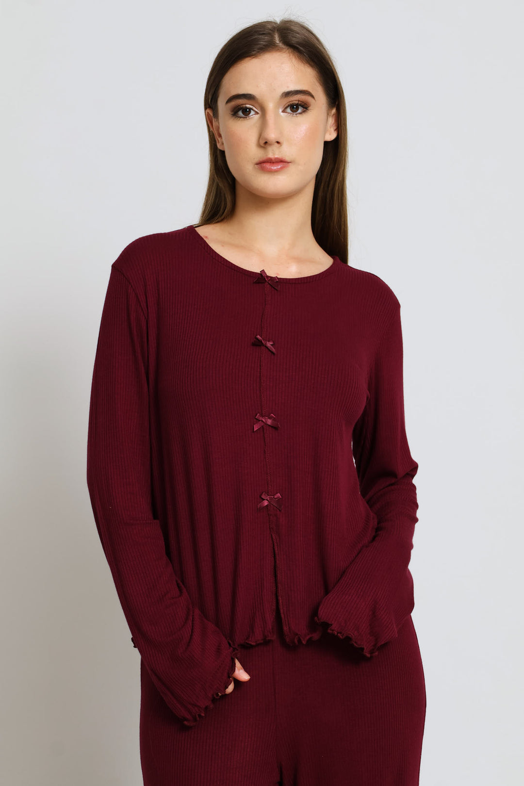 Mock Front Rib Sleep Tee - Burgundy