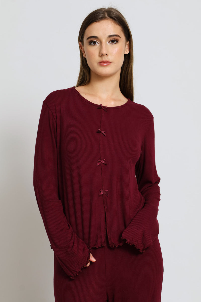 Mock Front Rib Sleep Tee - Burgundy