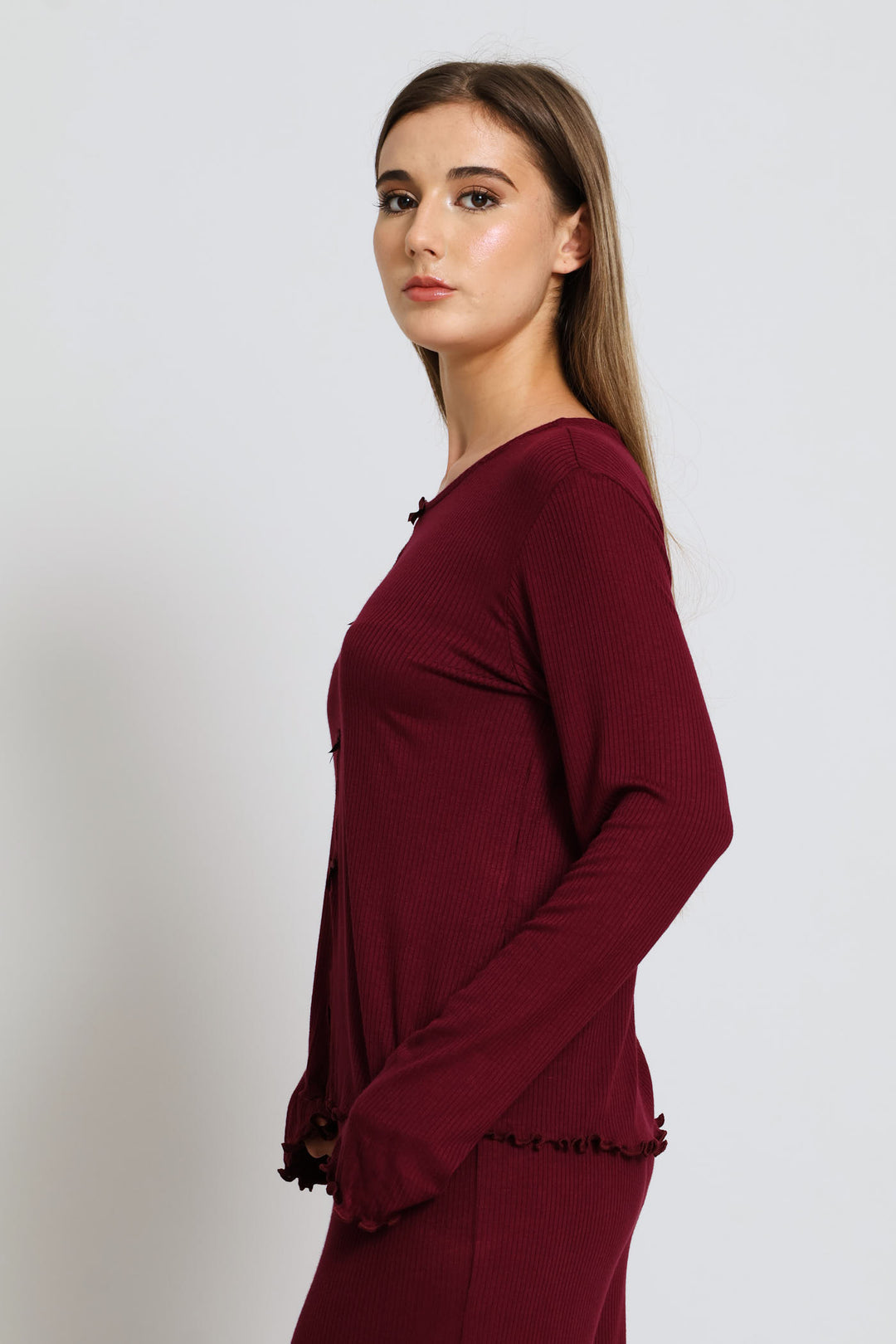 Mock Front Rib Sleep Tee - Burgundy