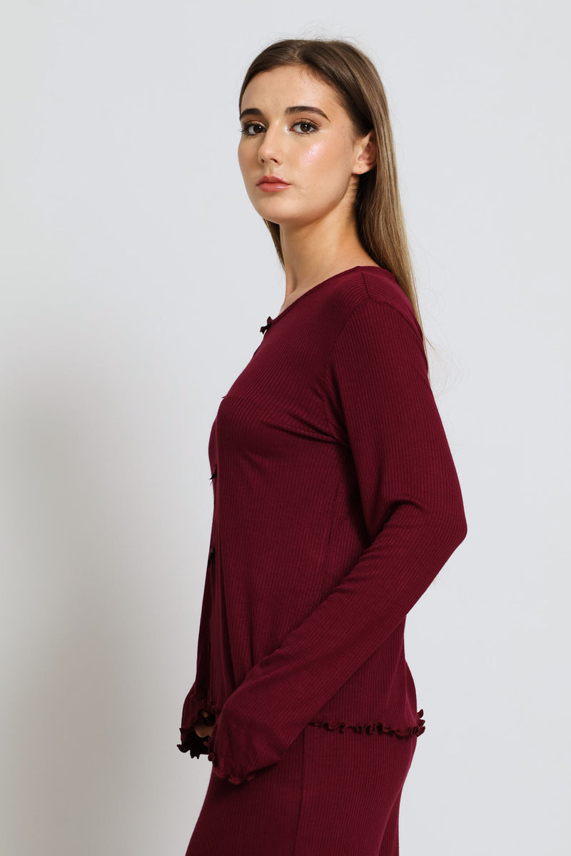 Mock Front Rib Sleep Tee - Burgundy