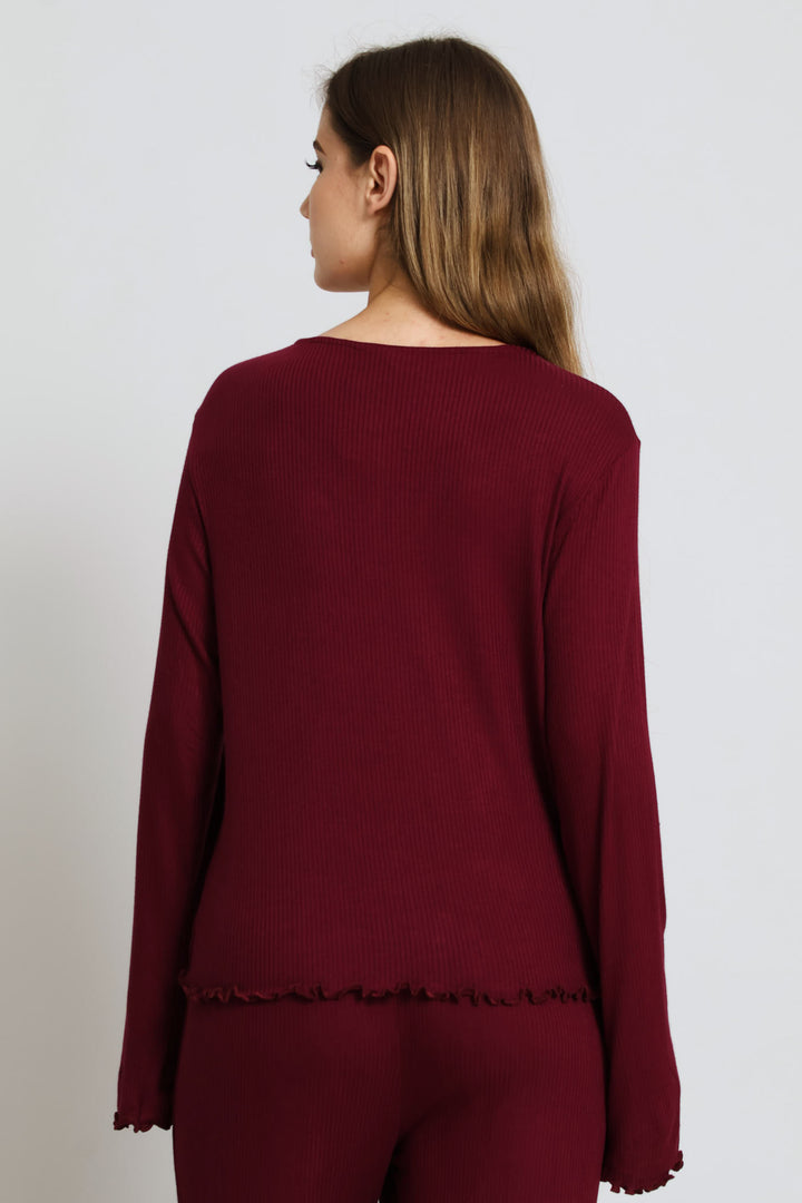 Mock Front Rib Sleep Tee - Burgundy