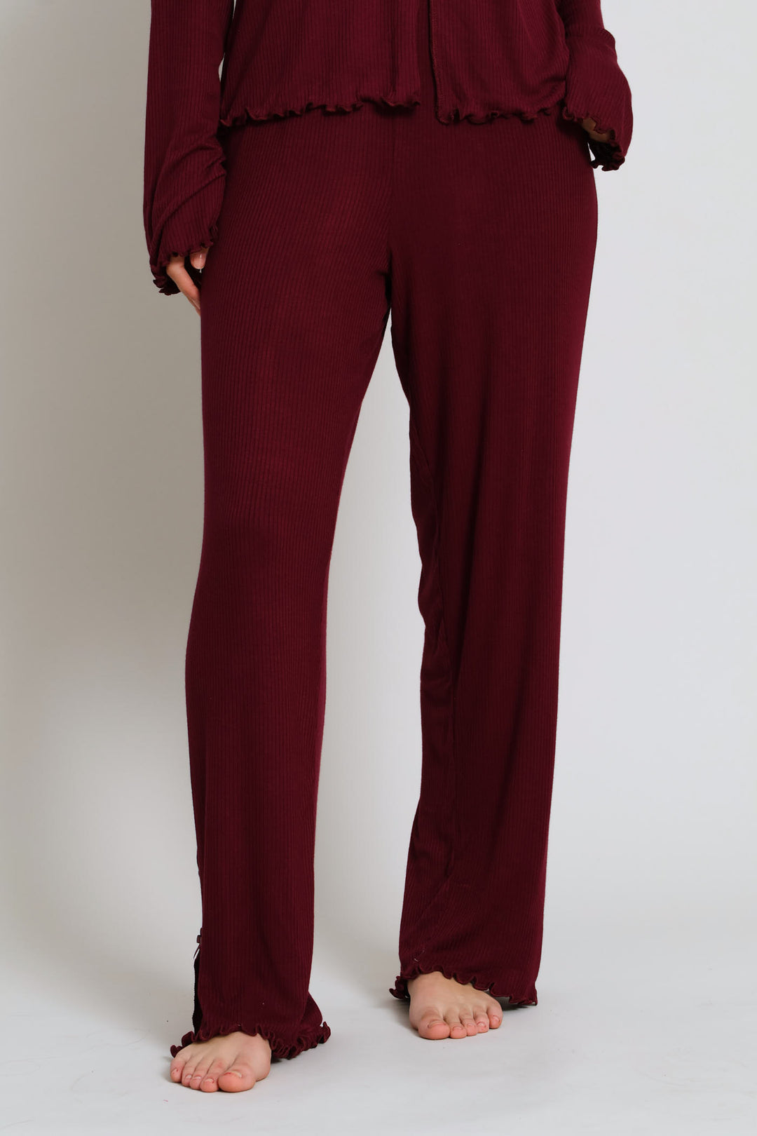 Straight Leg Rib Sleep Pant - Burgundy