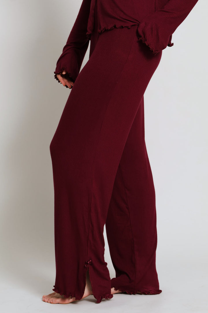 Straight Leg Rib Sleep Pant - Burgundy