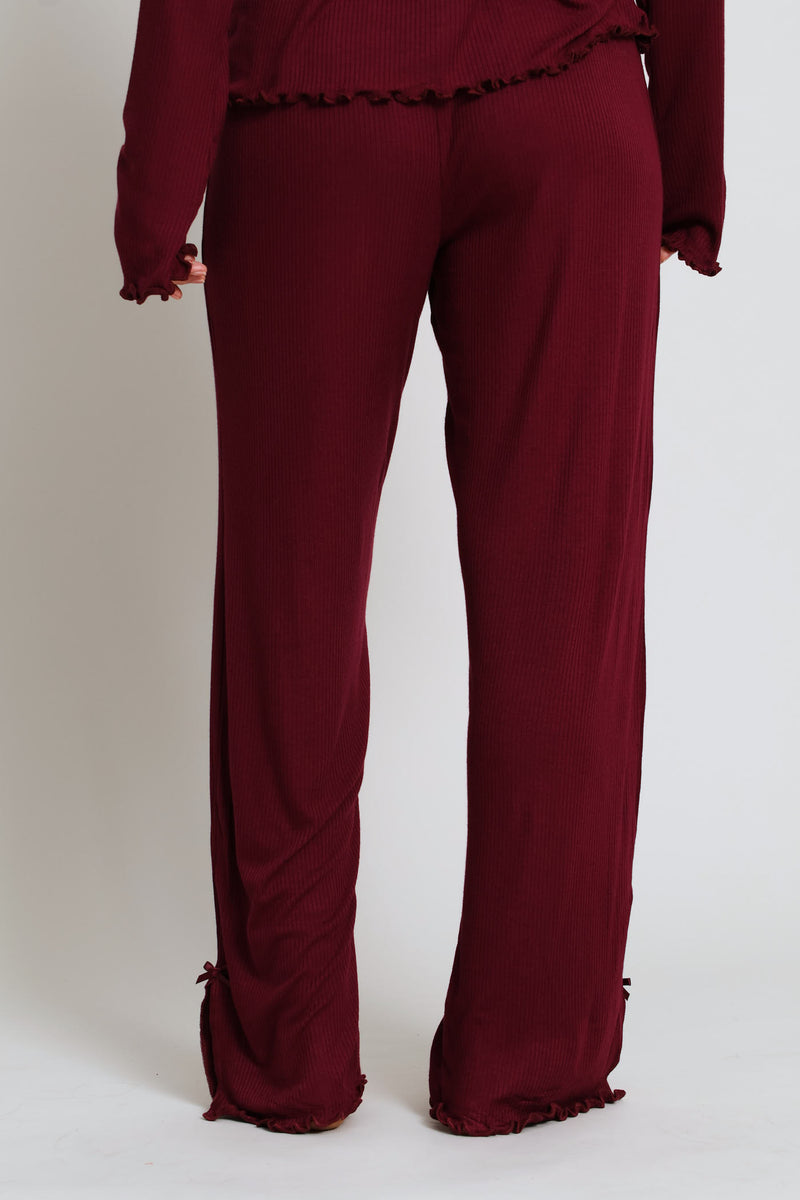 Straight Leg Rib Sleep Pant - Burgundy