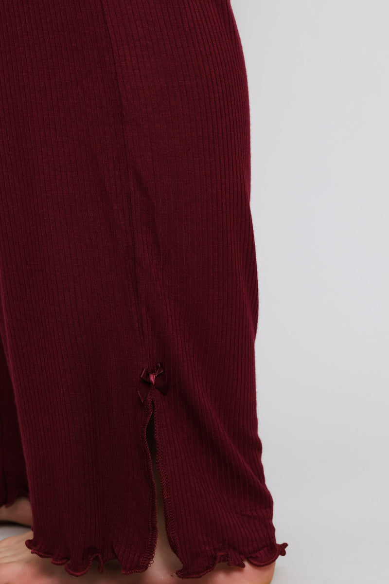 Straight Leg Rib Sleep Pant - Burgundy