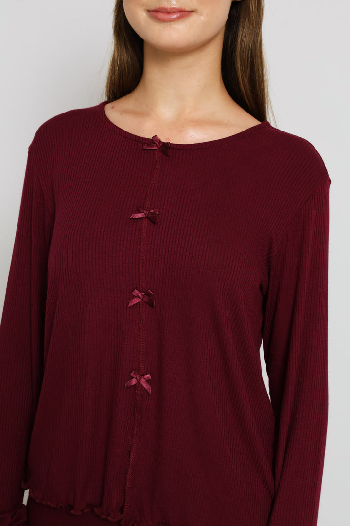 Mock Front Rib Sleep Tee - Burgundy