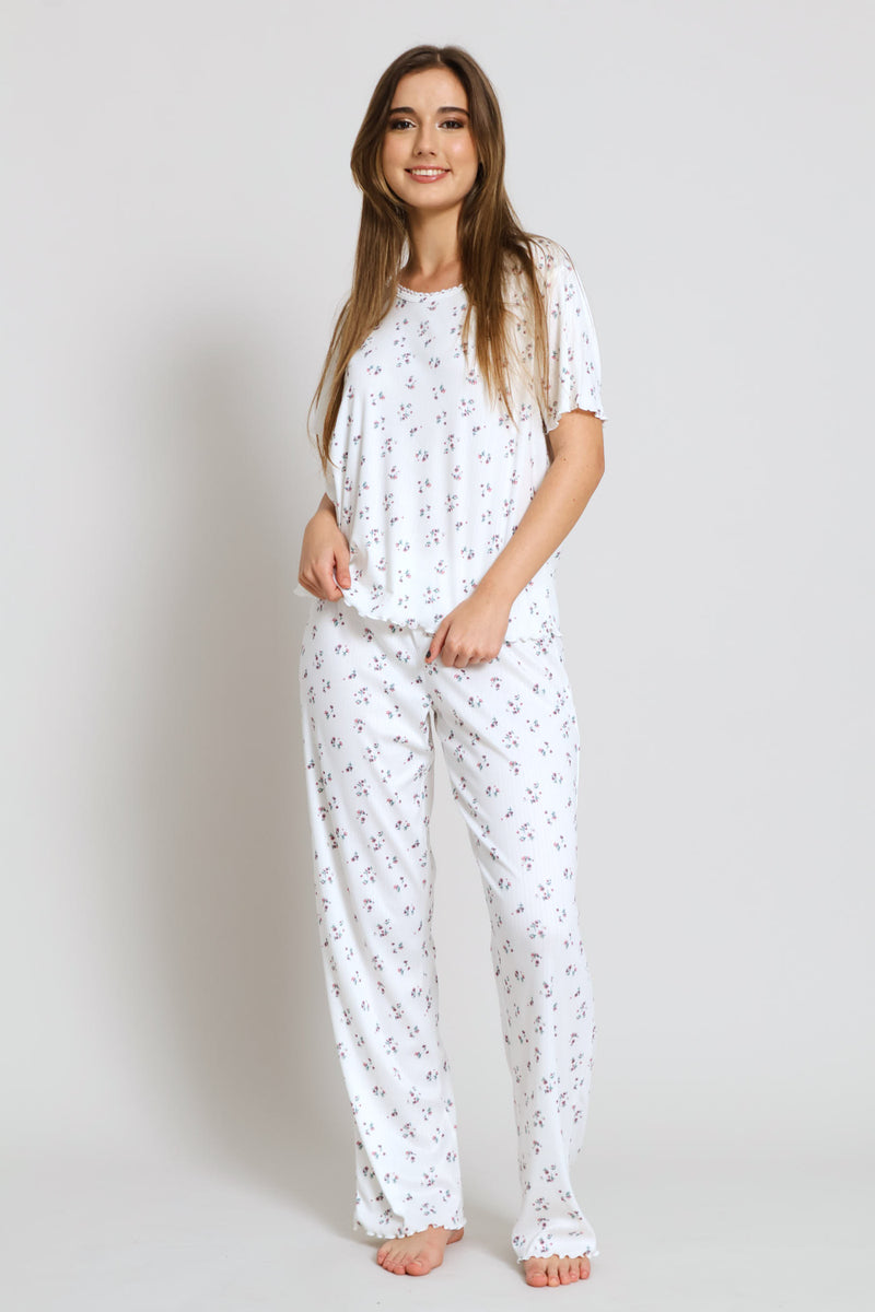 Brushed Pointelle Ditsy Sleep Tee - White
