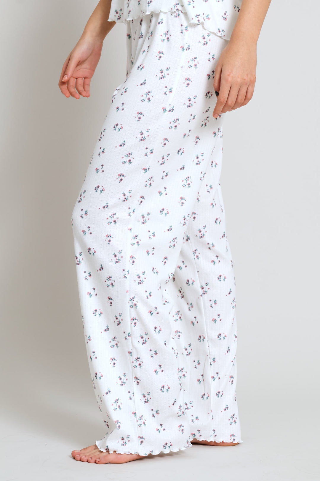 Brushed Pointelle Ditsy Sleep Pant - White