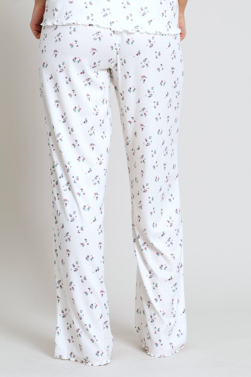 Brushed Pointelle Ditsy Sleep Pant - White