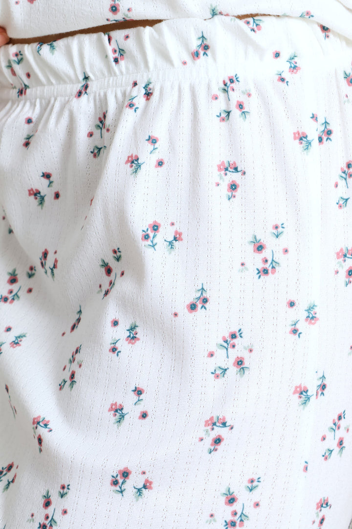 Brushed Pointelle Ditsy Sleep Pant - White