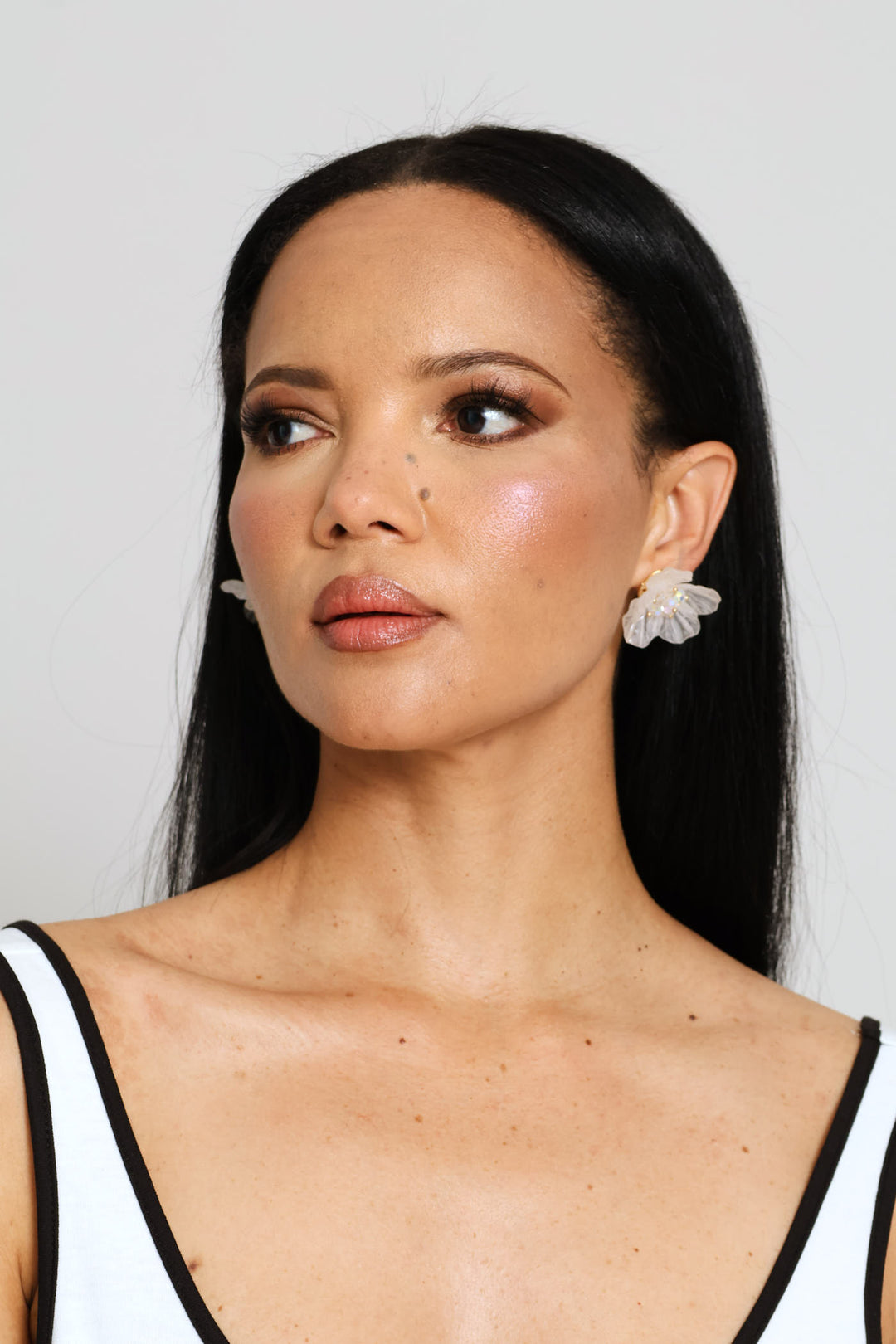 Beaded Petal Earrings - White