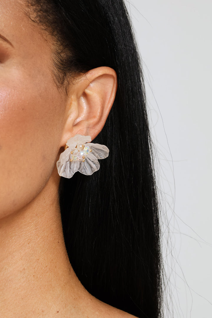 Beaded Petal Earrings - White