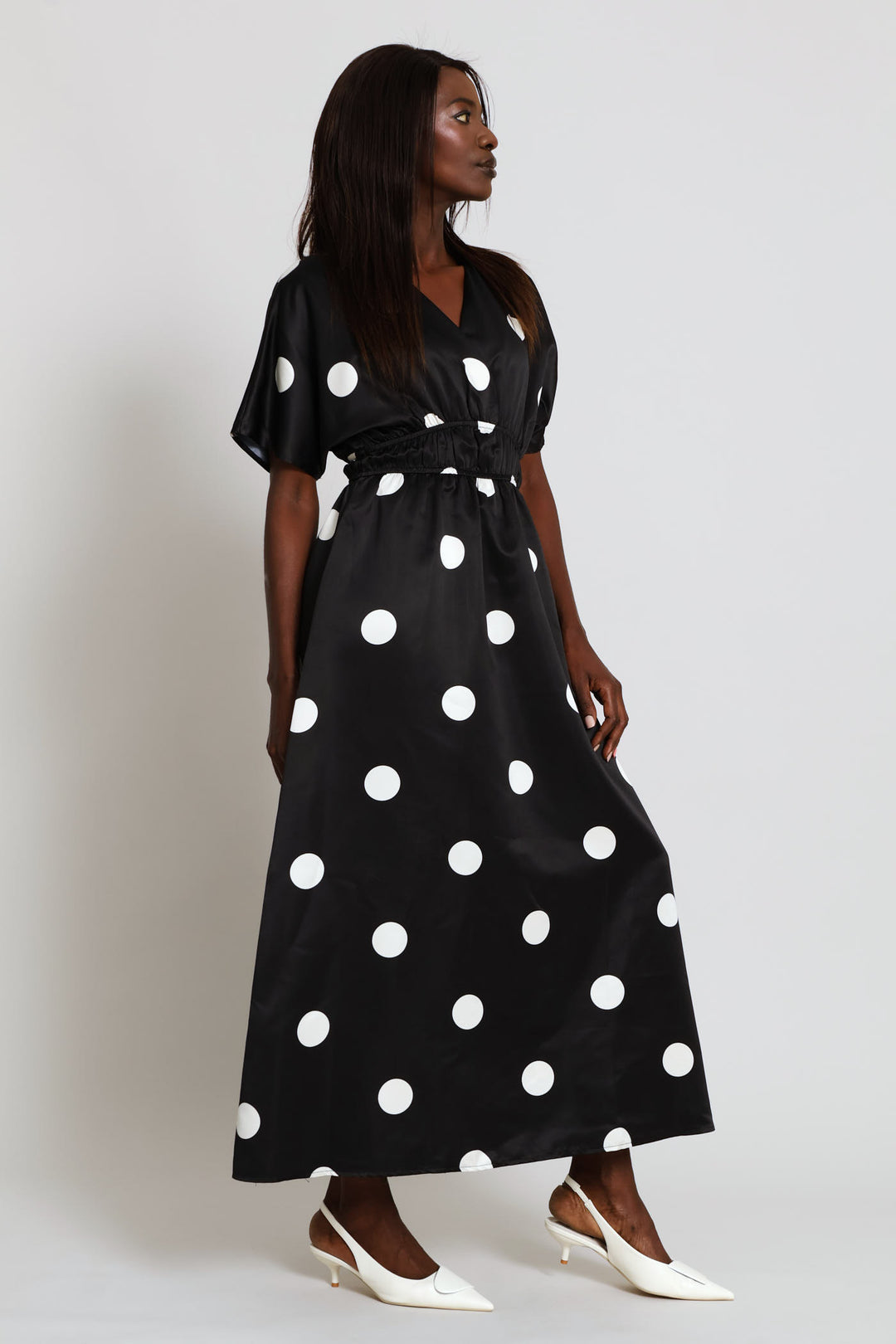 V-Neck Fit & Flare Printed Kaftan Maxi Dress - Black/Cream