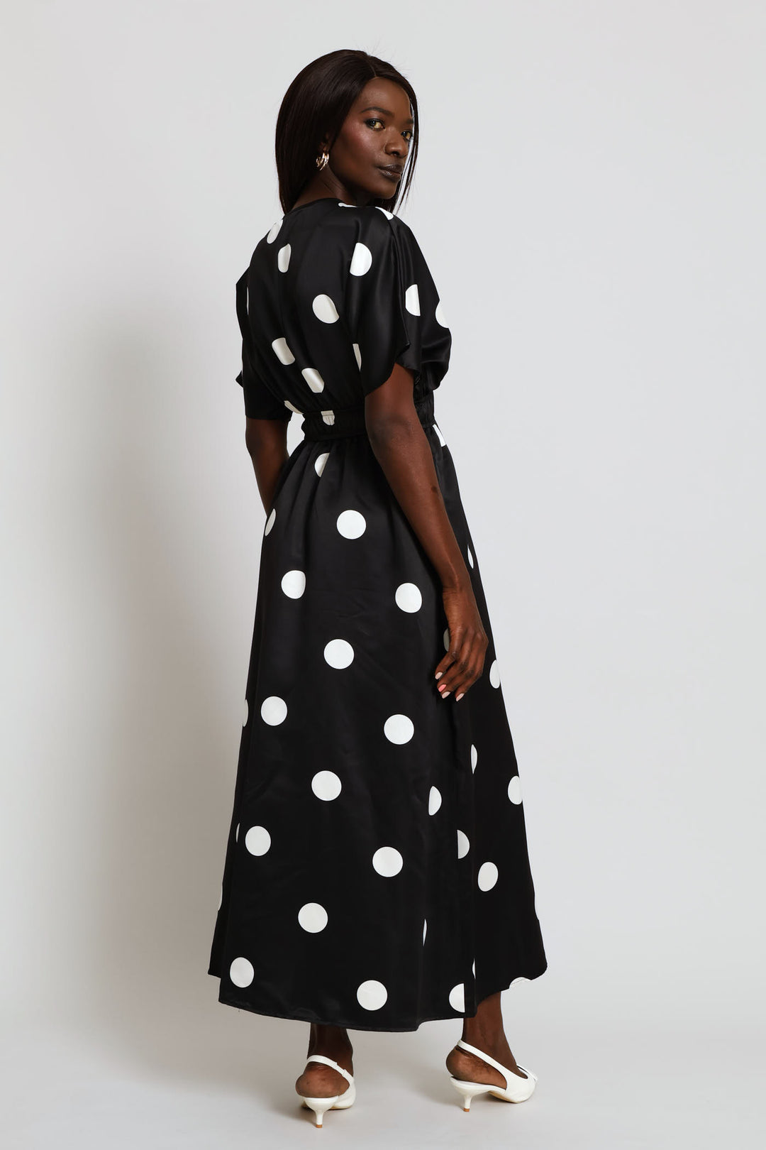 V-Neck Fit & Flare Printed Kaftan Maxi Dress - Black/Cream