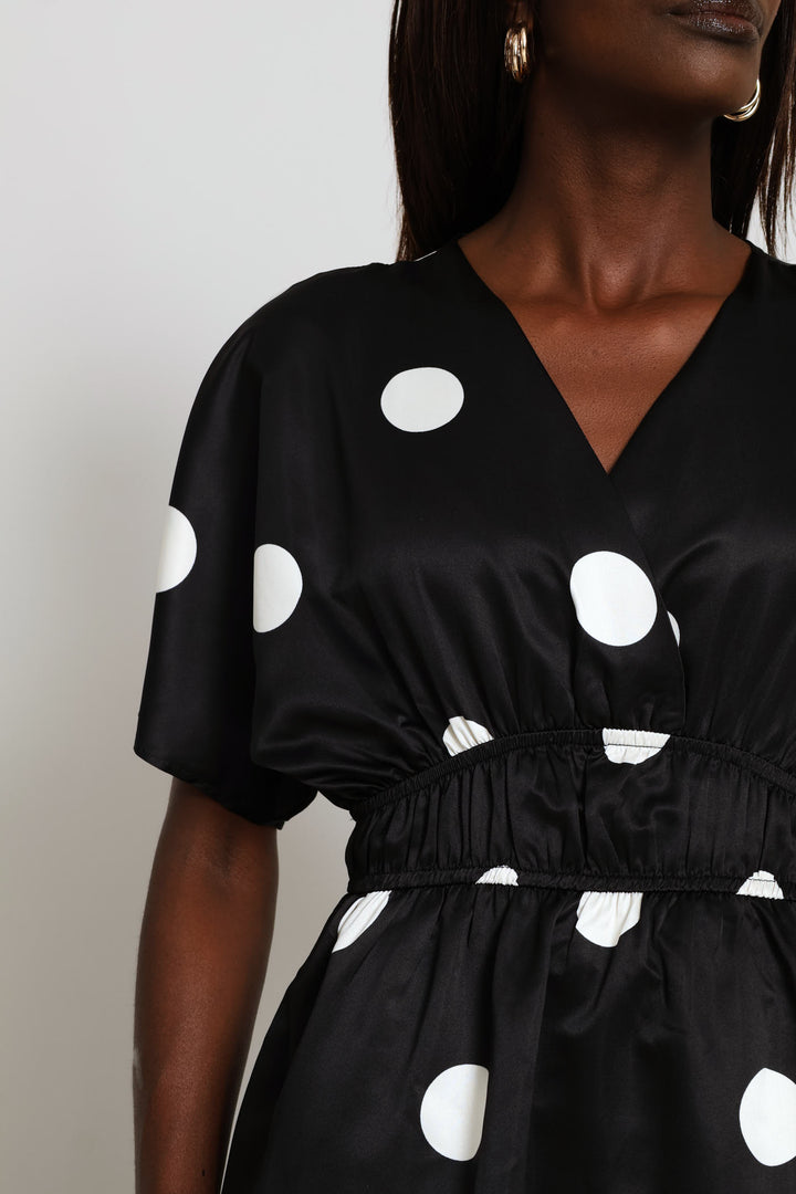 V-Neck Fit & Flare Printed Kaftan Maxi Dress - Black/Cream