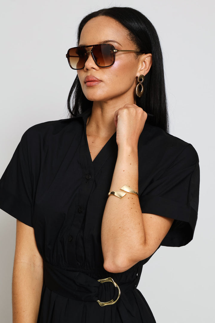 Gradient Gold Trim Aviator Sunglasses - Tortoise Shell