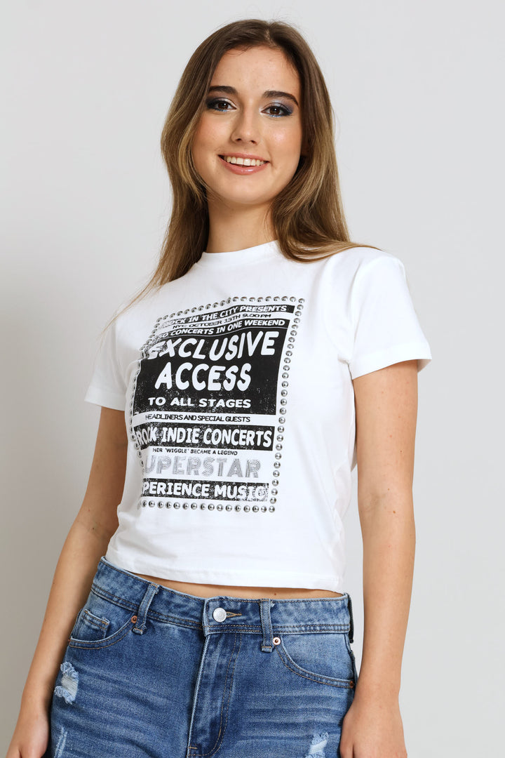 Embellished Rock Tee - Off White