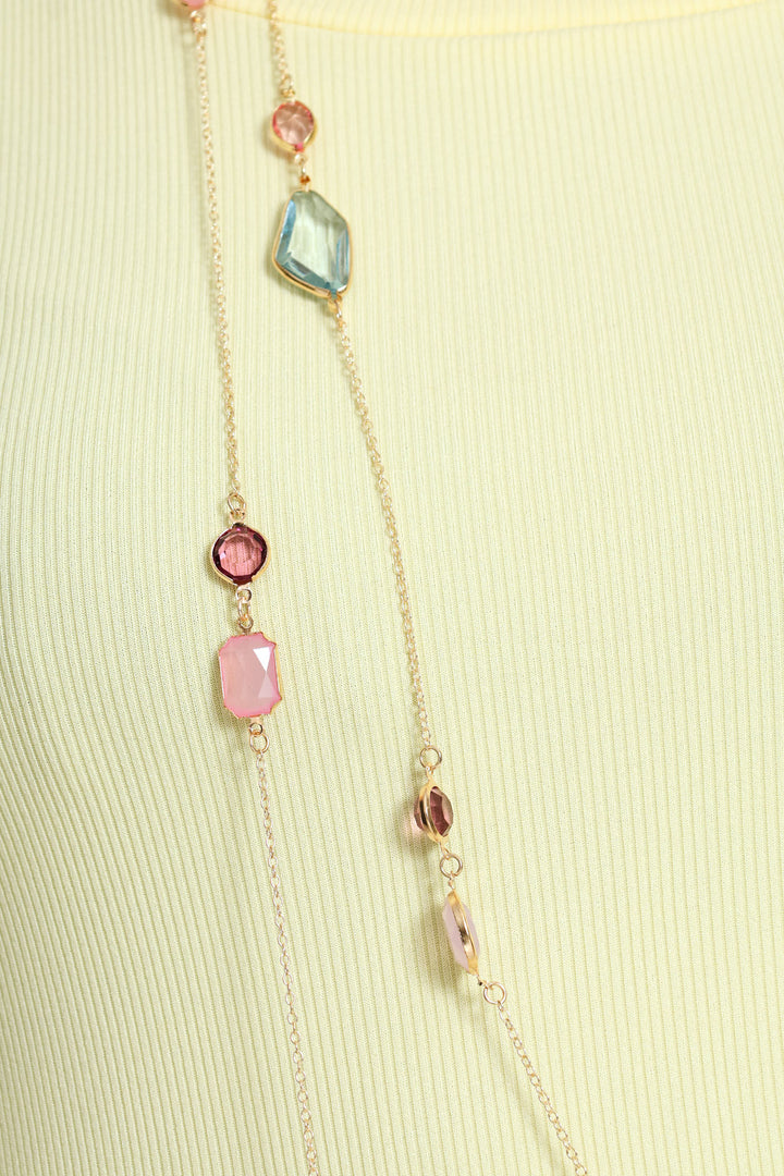 Pastel Stone Layered Long Necklace - Gold
