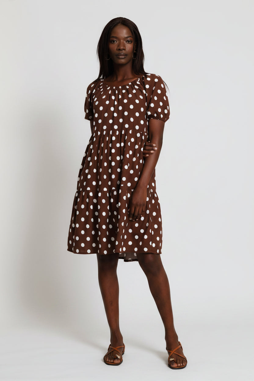 Print Tiered Gypsy Mini Dress - Chocolate/White