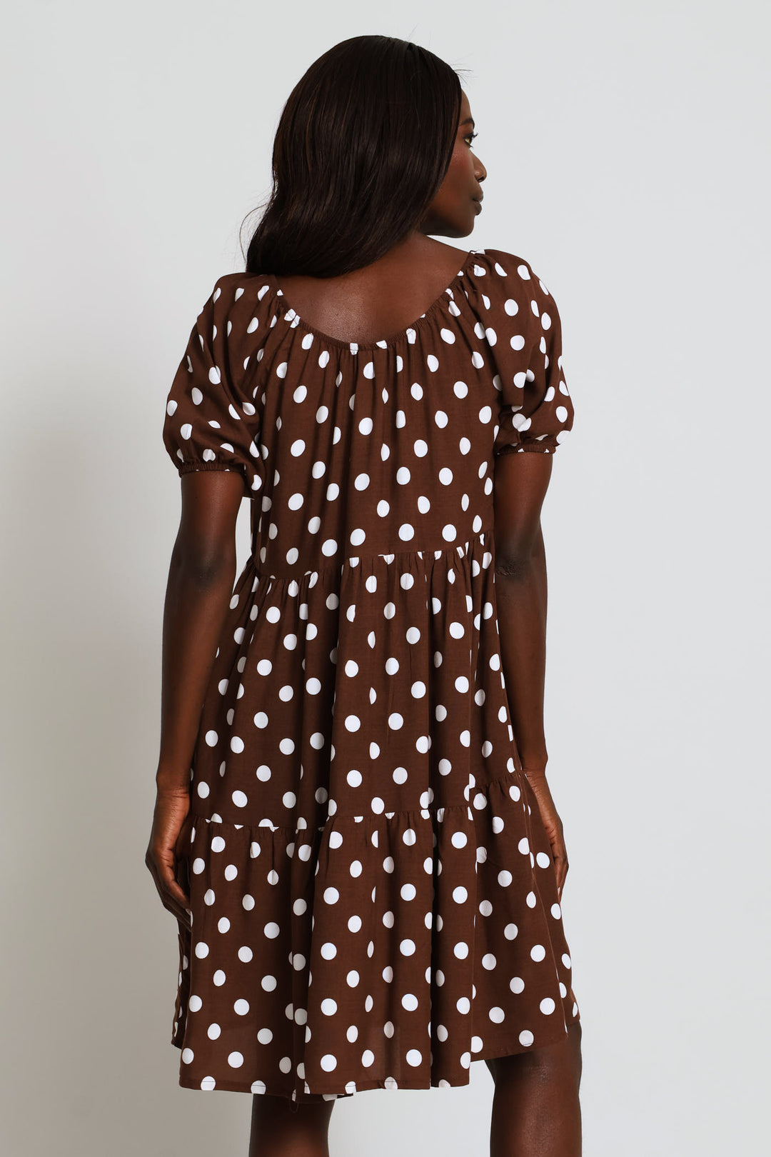 Print Tiered Gypsy Mini Dress - Chocolate/White